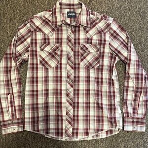 Wrangler Men's Burgundy and White Plaid Shirt